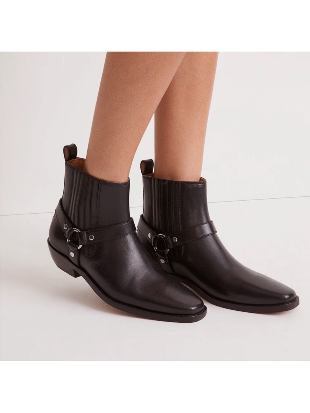 Madewell The Santiago Leather Ankle Boots in True Black Size 7